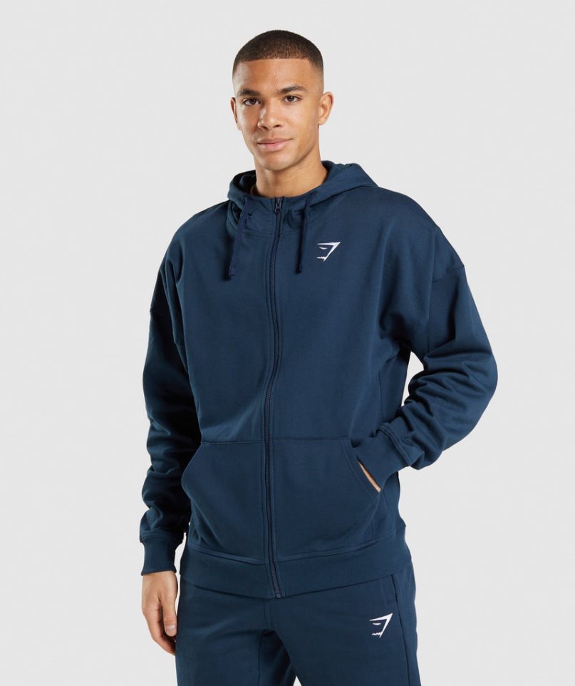 Men\'s Gymshark Essential Zip Up Hoodie Navy | CA 758N63